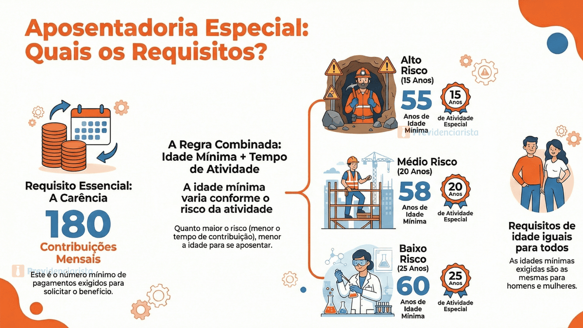 infográfico com requisitos da aposentadoria especial