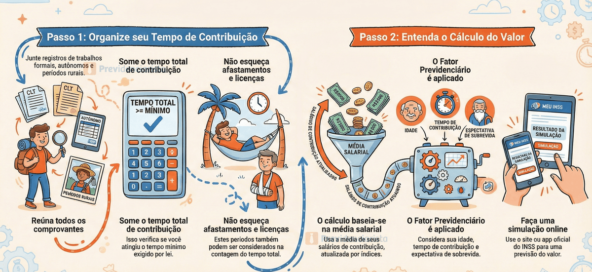 infográfico que explica como é o cálculo de aposentadoria