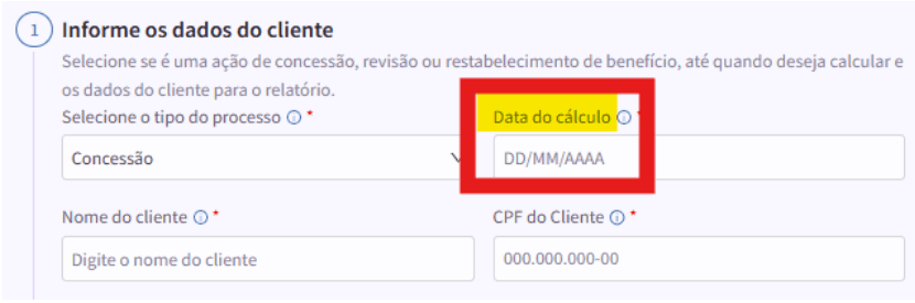 data do cálculo