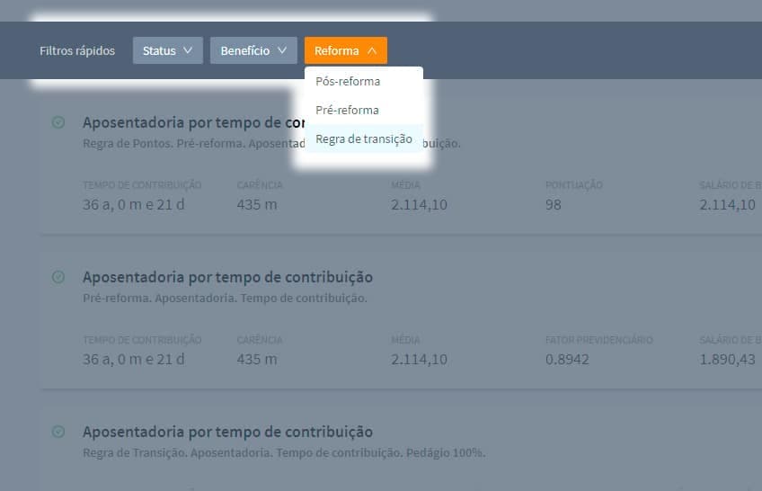 Previdenciarista - Filtros de cálculos previdenciários